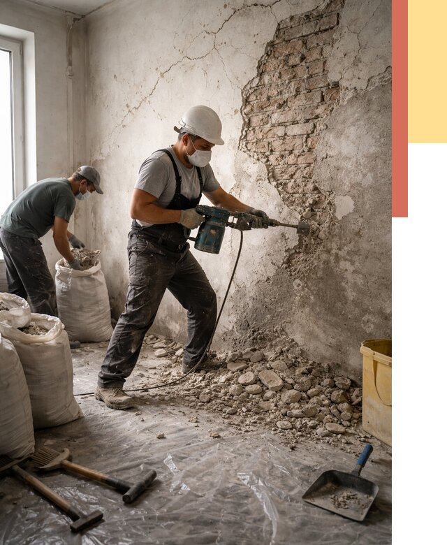 Демонтаж штукатурки со стен в Вичуге от 7314 руб/м² — быстро и недорого | ОТДЕЛОЧНИК-Вчг