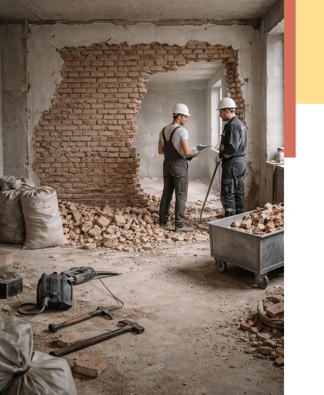 Демонтаж кирпичных стен в Вичуге от 4267 руб. — быстро, недорого, под ключ | ОТДЕЛОЧНИК-Вчг