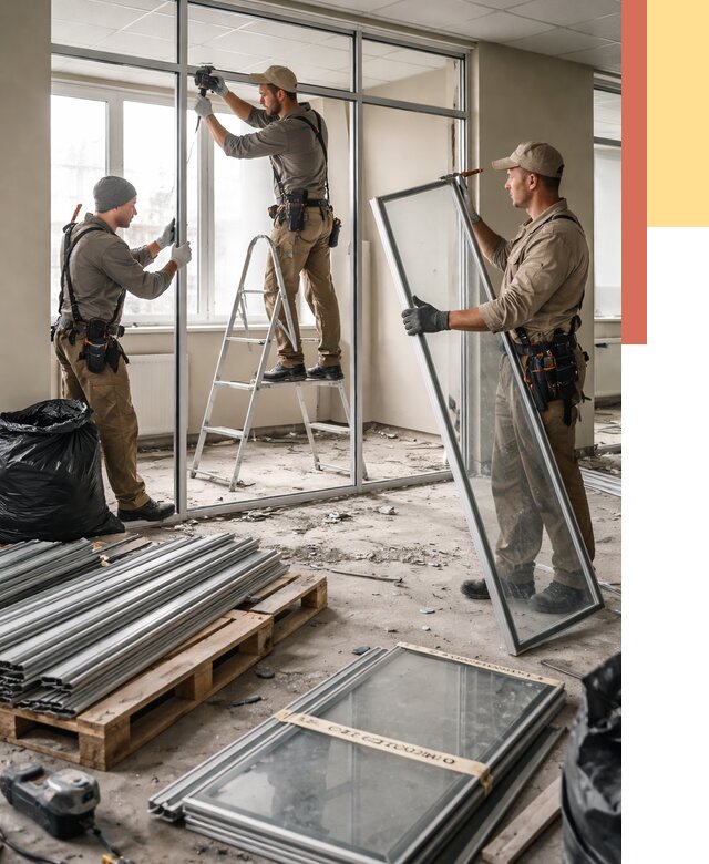 Демонтаж алюминиевых перегородок в Вичуге от 4267 руб. — быстро и недорого | ОТДЕЛОЧНИК-Вчг