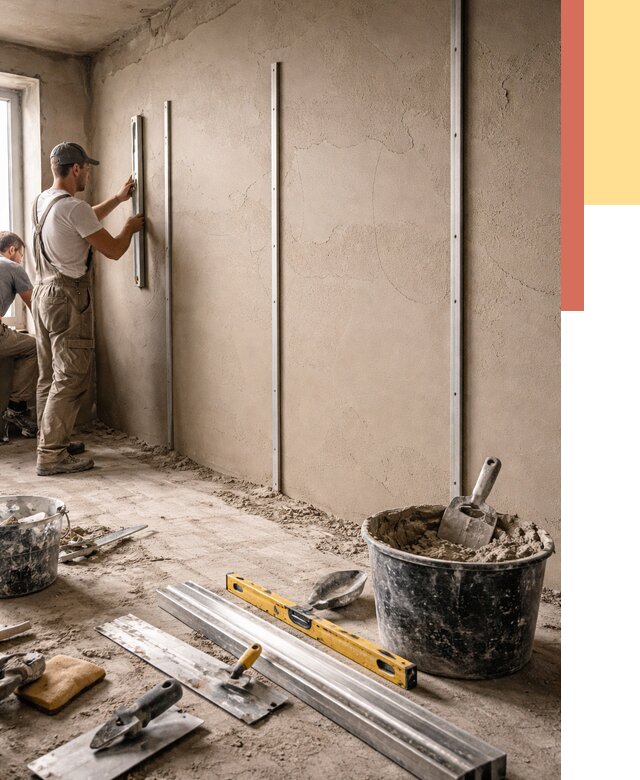 Штукатурка стен по маякам в Вичуге от 5587 руб./м² — выравнивание под ключ | ОТДЕЛОЧНИК-Вчг