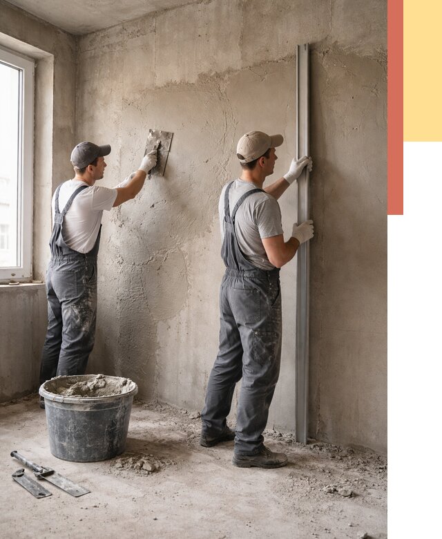 Штукатурка бетонных стен в Вичуге от 4572 руб/м² — качественно и быстро | ОТДЕЛОЧНИК-Вчг