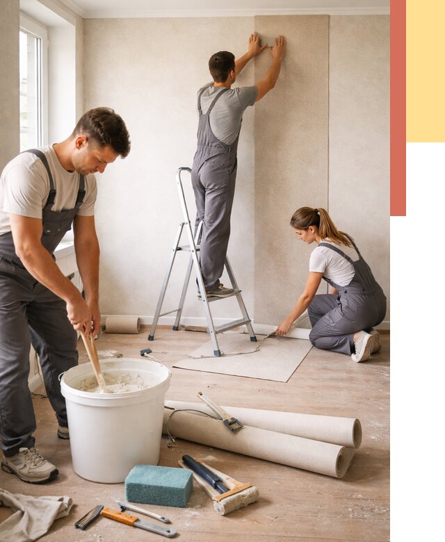 Оклейка стен обоями в Вичуге от 3556 руб/м2 — быстро и недорого | ОТДЕЛОЧНИК-Вчг