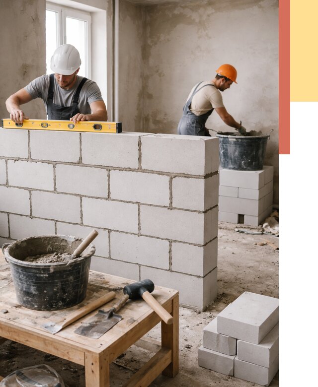 Кладка перегородок из газобетона в Вичуге от 3251 руб. под ключ | ОТДЕЛОЧНИК-Вчг