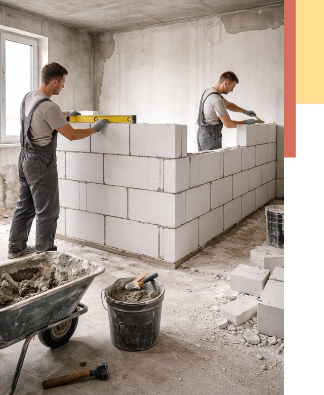 Кладка перегородок из ПГП в Вичуге от 2540 руб./м2 — монтаж и возведение под ключ | ОТДЕЛОЧНИК-Вчг