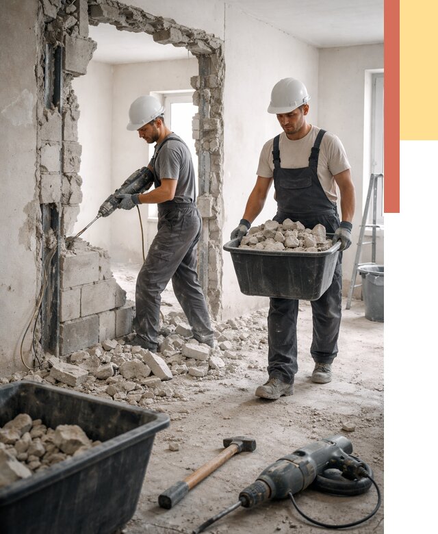 Демонтаж блоковых перегородок в Вичуге от 3810 руб. — быстро и недорого | ОТДЕЛОЧНИК-Вчг