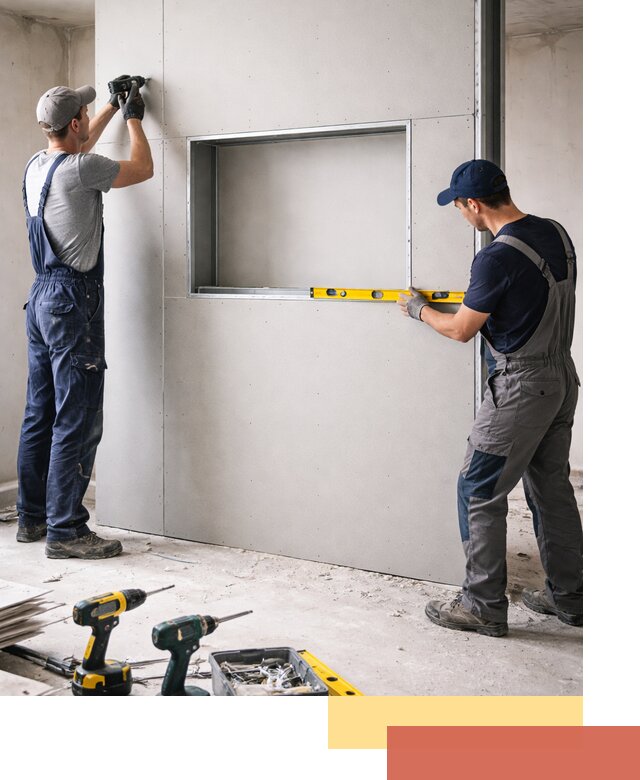 Перегородка из гипсокартона с нишей под декор в Вичуге