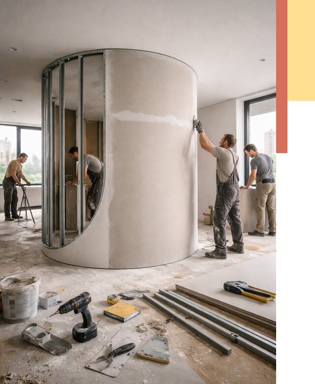 Радиусная перегородка из гипсокартона в Вичуге от 2946 руб. под ключ | ОТДЕЛОЧНИК-Вчг