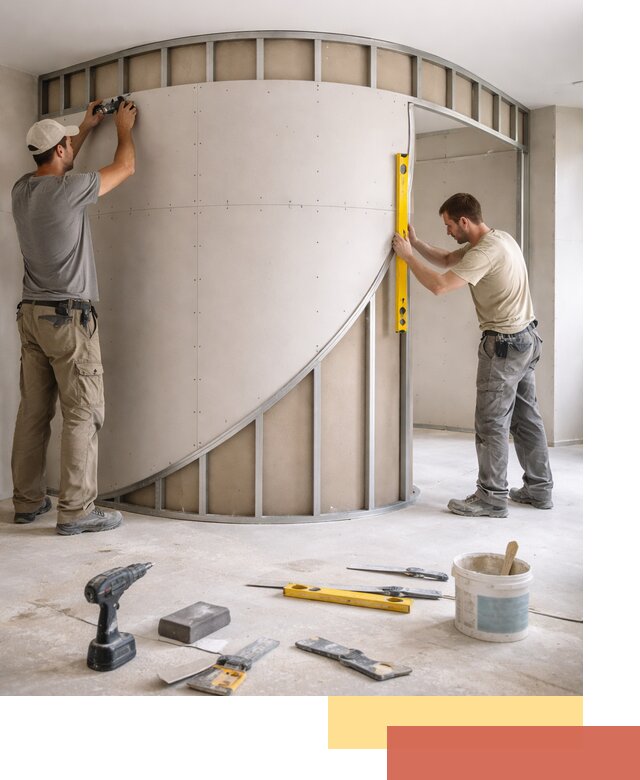 Радиусная перегородка из гипсокартона в Вичуге под ключ