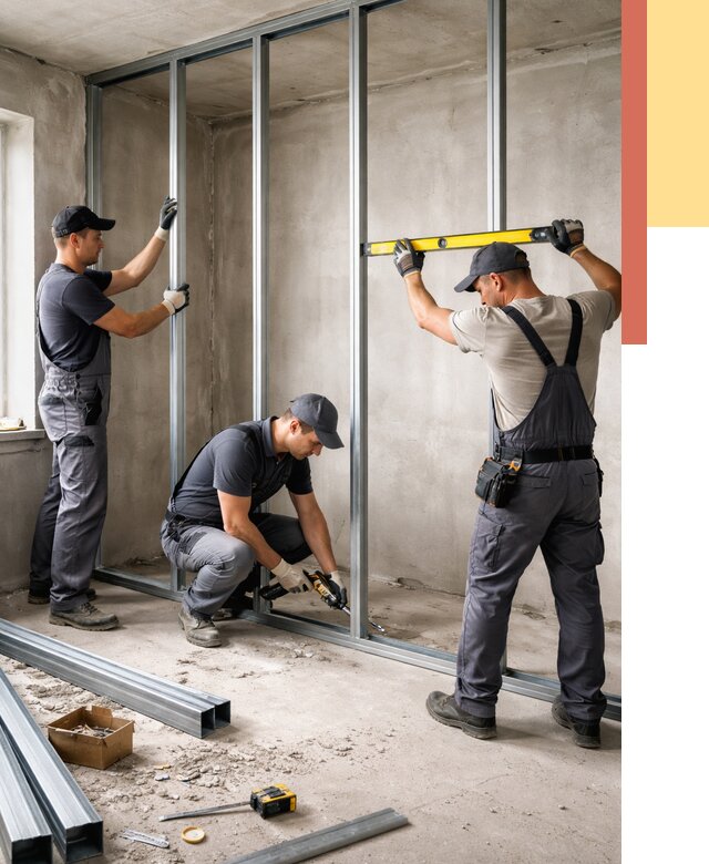 Монтаж каркаса перегородки из профиля в Вичуге от 762 руб. | ОТДЕЛОЧНИК-Вчг