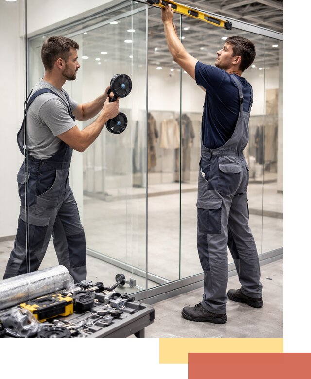 Стеклянные перегородки для магазинов в Вичуге — монтаж и установка