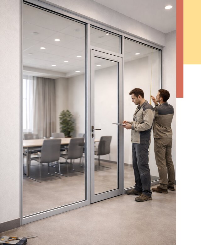 Установка и монтаж алюминиевых перегородок со стеклом в Вичуге от 8330 руб. | ОТДЕЛОЧНИК-Вчг