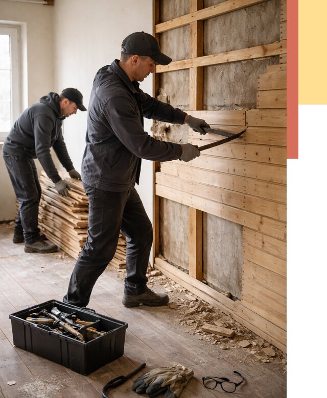 Демонтаж вагонки в Вичуге от 3860 руб/м2 — быстро и недорого | ОТДЕЛОЧНИК-Вчг