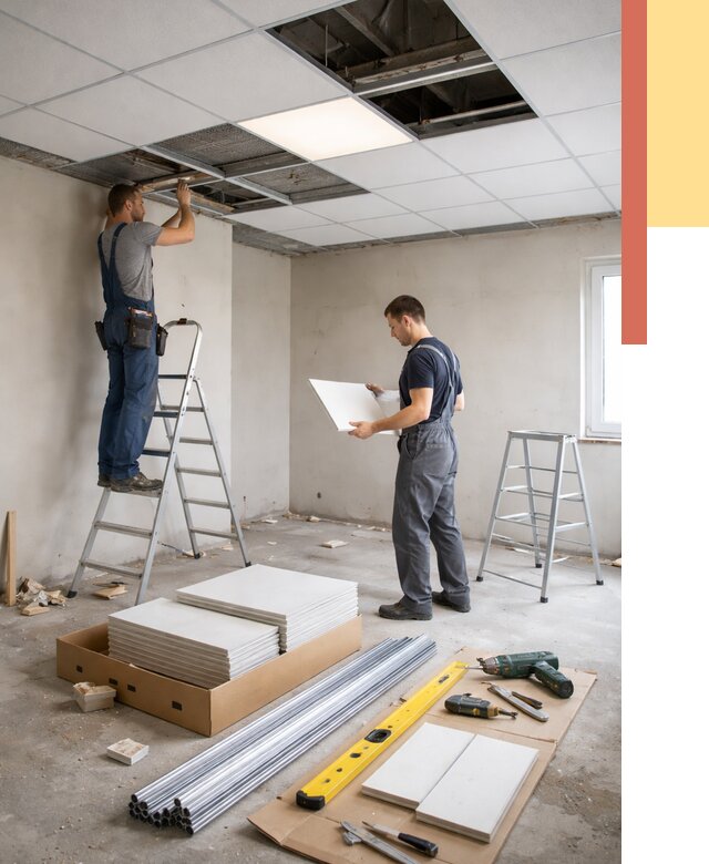 Монтаж потолка армстронг в Вичуге от 4572 руб/м2 — быстрая установка под ключ | ОТДЕЛОЧНИК-Вчг