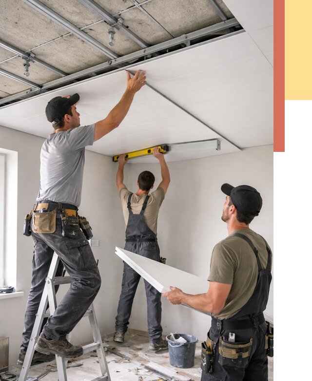 Монтаж потолка из ПВХ панелей в Вичуге от 3556 руб./м2 — быстро и недорого | ОТДЕЛОЧНИК-Вчг