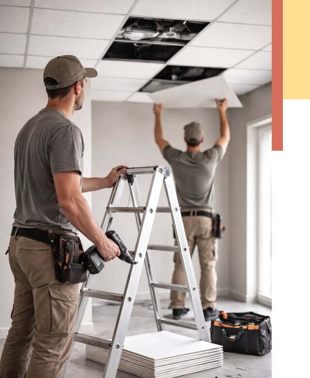 Обслуживание подвесного потолка в Вичуге от 3556 руб. — быстро и недорого | ОТДЕЛОЧНИК-Вчг