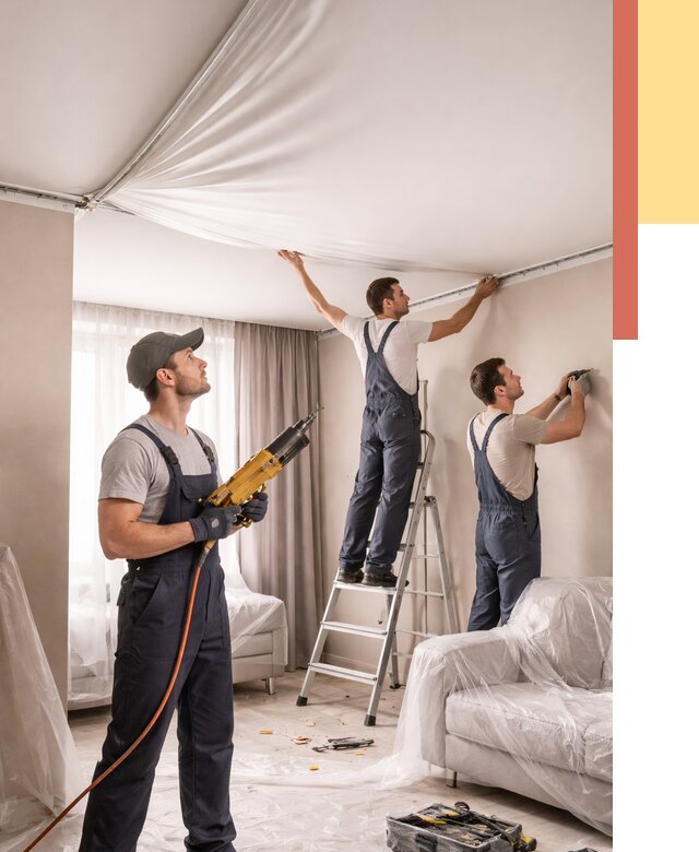 Установка натяжного потолка в Вичуге от 4572 руб. | Быстро и недорого — ОТДЕЛОЧНИК-Вчг