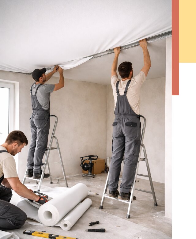 Монтаж тканевого натяжного потолка в Вичуге от 3556 руб. под ключ | ОТДЕЛОЧНИК-Вчг