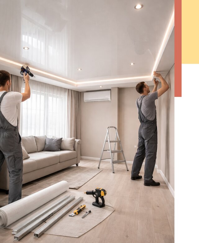 Монтаж глянцевого натяжного потолка в Вичуге от 762 руб. под ключ | ОТДЕЛОЧНИК-Вчг