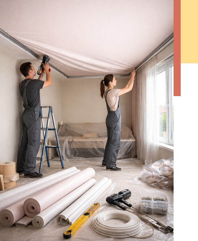 Монтаж цветного натяжного потолка в Вичуге от 4267 руб/м² — быстро и недорого | ОТДЕЛОЧНИК-Вчг