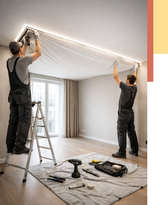 Монтаж парящего натяжного потолка в Вичуге от 4572 руб. быстро и недорого | ОТДЕЛОЧНИК-Вчг