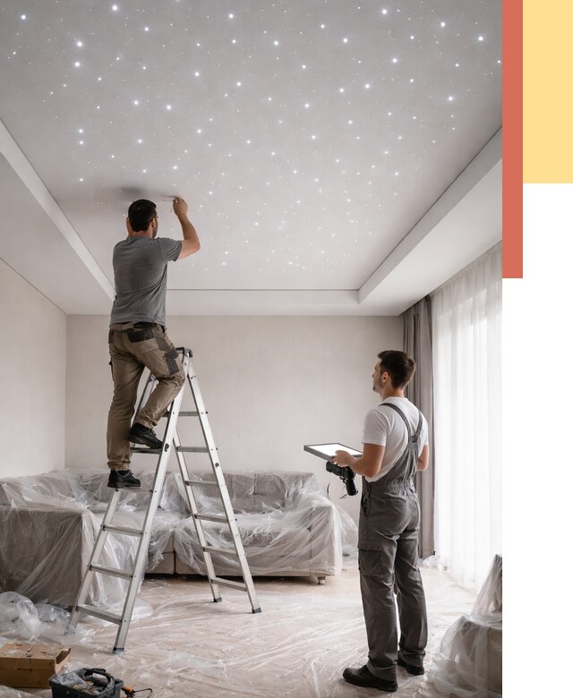 Монтаж натяжного потолка «звездное небо» в Вичуге от 6603 руб. | ОТДЕЛОЧНИК-Вчг