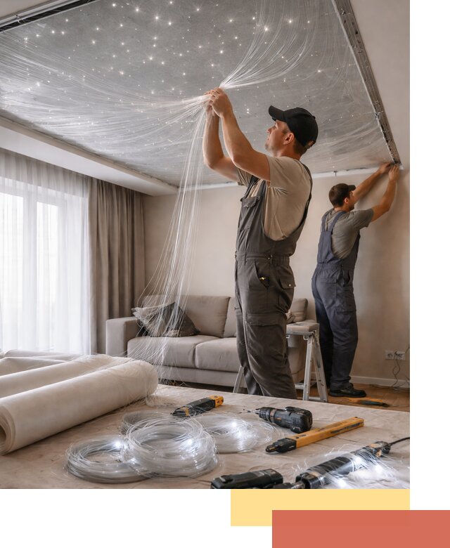 Монтаж натяжного потолка «Звездное небо» в Вичуге