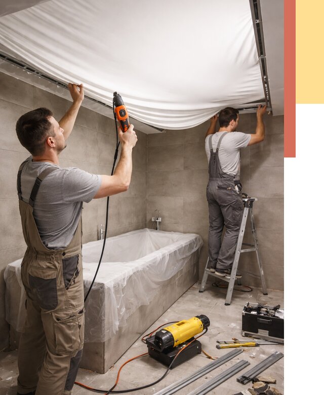 Монтаж натяжного потолка в ванной в Вичуге от 1219 руб. под ключ | ОТДЕЛОЧНИК-Вчг