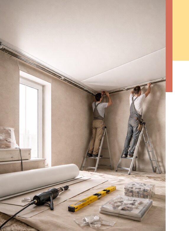 Монтаж натяжного потолка в спальне в Вичуге от 3860 руб. под ключ | ОТДЕЛОЧНИК-Вчг