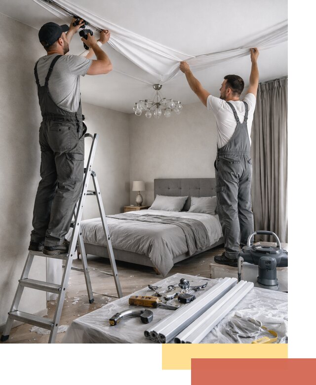 Монтаж натяжного потолка в спальне в Вичуге