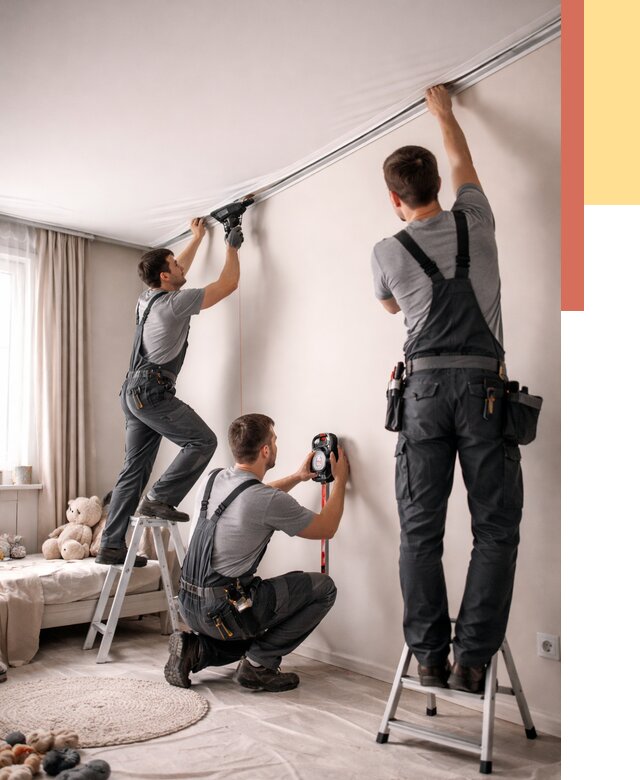 Монтаж натяжного потолка в детской в Вичуге от 3556 руб. — быстро и недорого | ОТДЕЛОЧНИК-Вчг