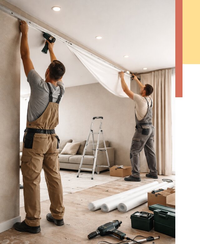 Монтаж натяжного потолка в гостиной в Вичуге от 559 руб. | ОТДЕЛОЧНИК-Вчг