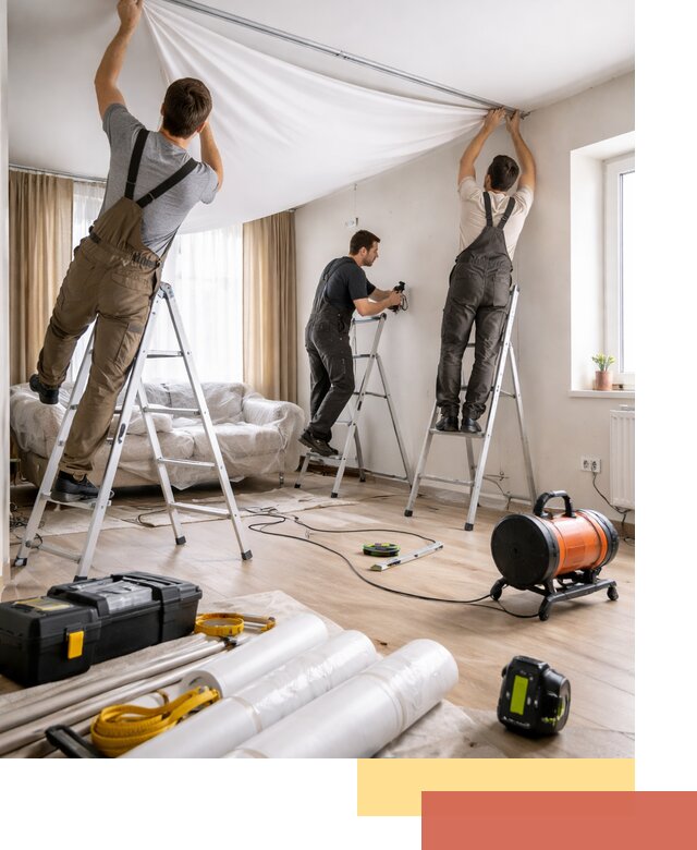 Монтаж натяжного потолка в гостиной в Вичуге