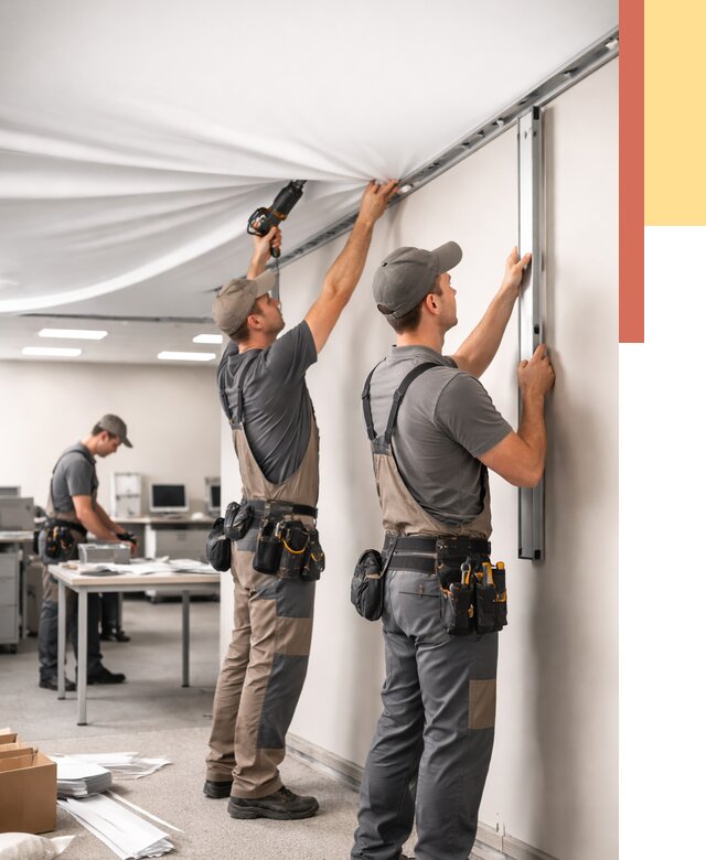 Монтаж натяжного потолка в офисе в Вичуге от 457 руб/м² — быстро и недорого | ОТДЕЛОЧНИК-Вчг