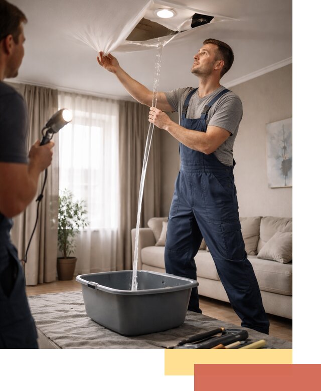 Слив воды с натяжного потолка в Вичуге быстро и аккуратно