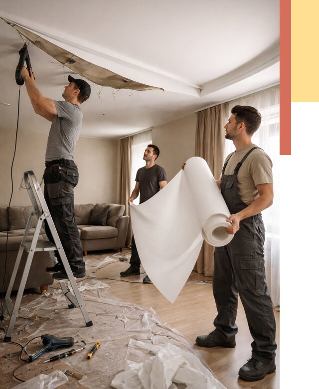 Замена полотна натяжного потолка в Вичуге от 9651 руб. быстро и недорого | ОТДЕЛОЧНИК-Вчг