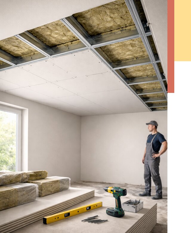 Звукоизоляция потолка ГКЛ в Вичуге от 965 руб. — монтаж под ключ | ОТДЕЛОЧНИК-Вчг