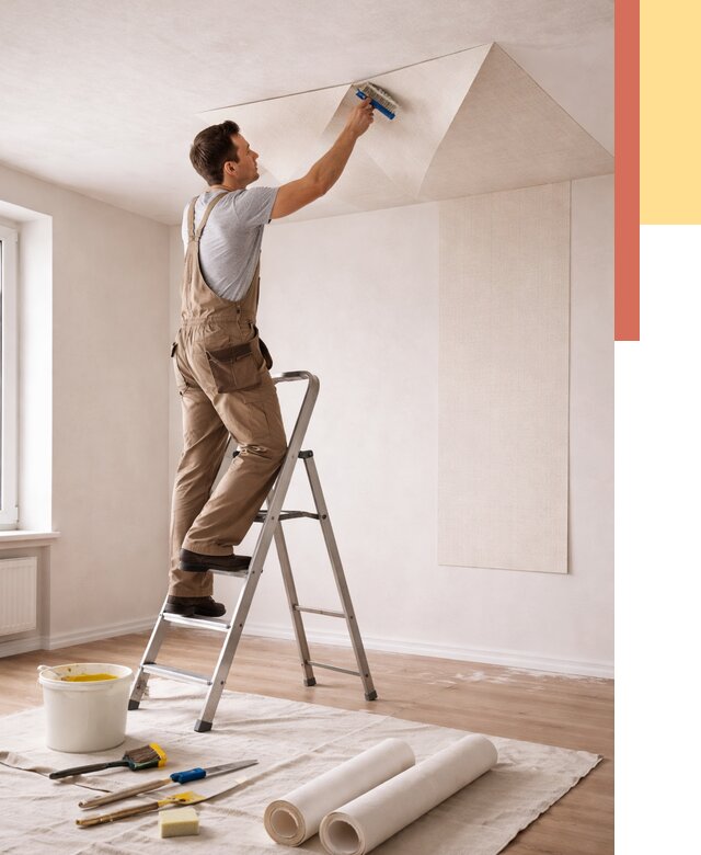 Поклейка обоев на потолок в Вичуге от 4572 руб. быстро и недорого | ОТДЕЛОЧНИК-Вчг